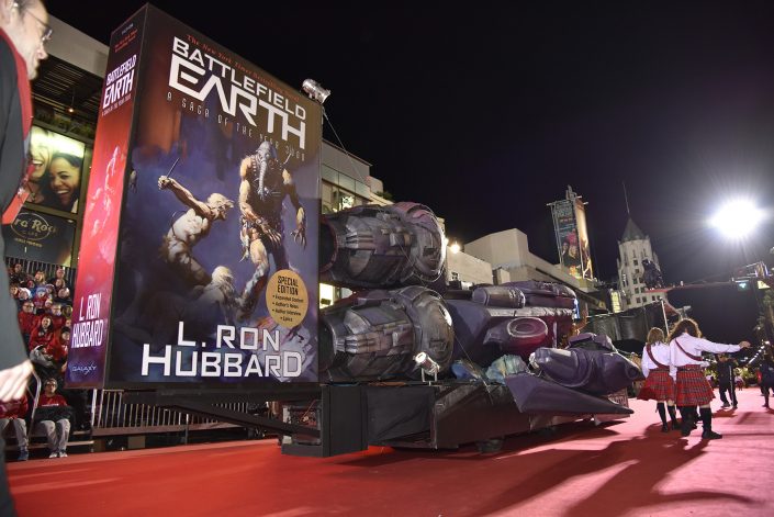 A 30-foot-long spaceship with characters from Battlefield Earthby L. Ron Hubbard was a feature of this year’s parade Battlefield Earth spaceship float