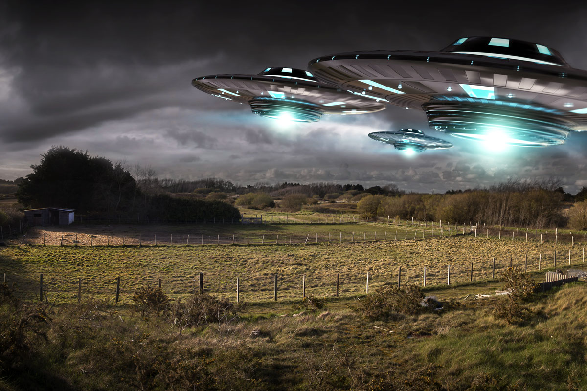 Flying saucers over a farm