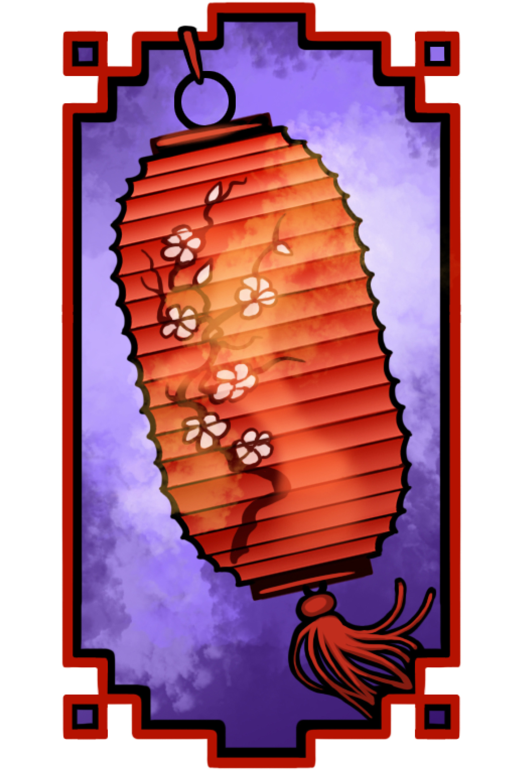 Illustration of a red Chinese lantern against a purple background