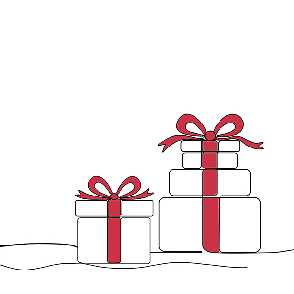image of presents wrapped in a red bow