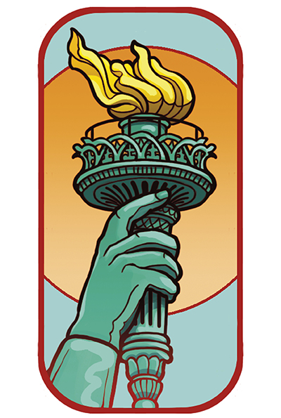 illustration of the hand of the Statue of Liberty holding the torch